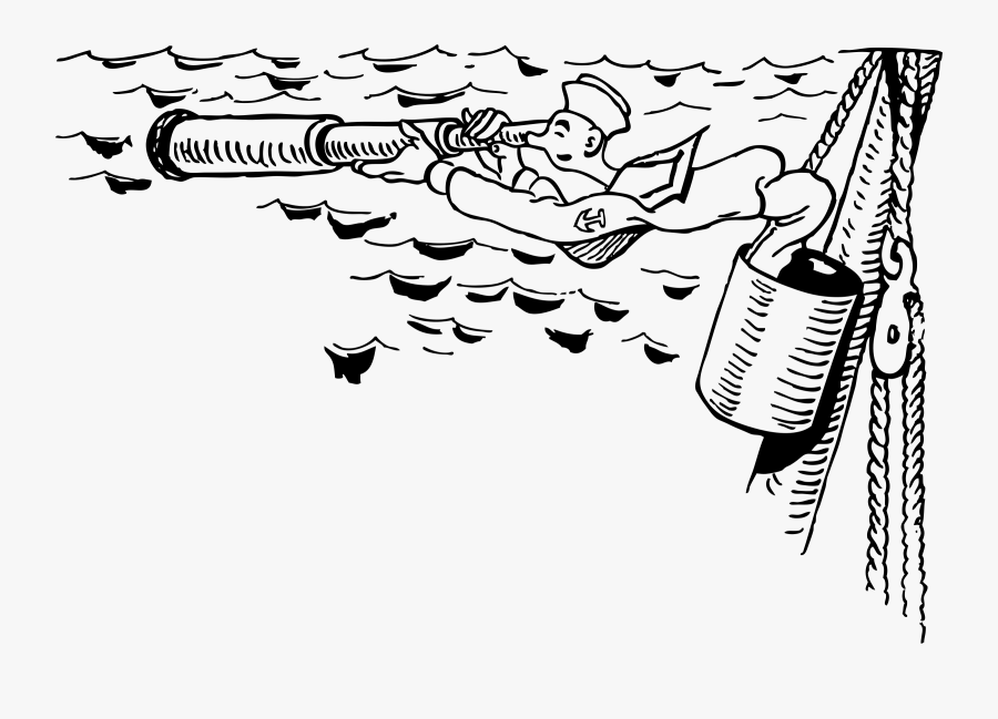 Sailor In Crow"s Nest Using Spyglass Clip Arts - Sailor Lookout, Transparent Clipart