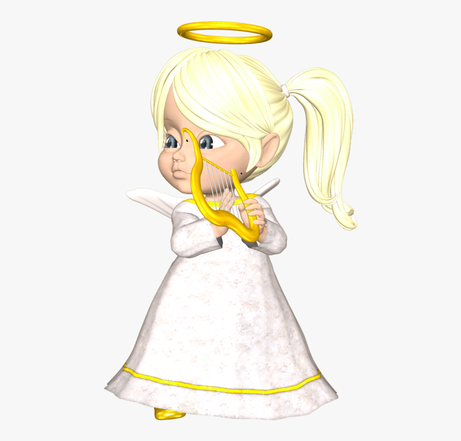 Cute Blonde Angel With Harp Large Png Clipart, Transparent Clipart