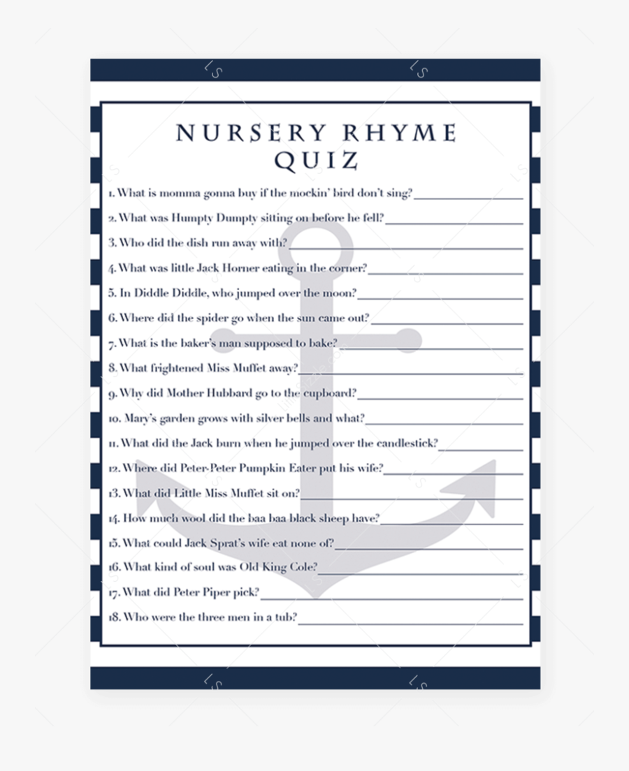 Printable Nursery Rhyme Quiz For Boy Baby Shower By, Transparent Clipart