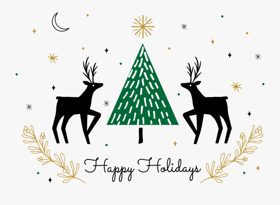 Christmas Cards Set With Gold Foil - Reindeer, Transparent Clipart