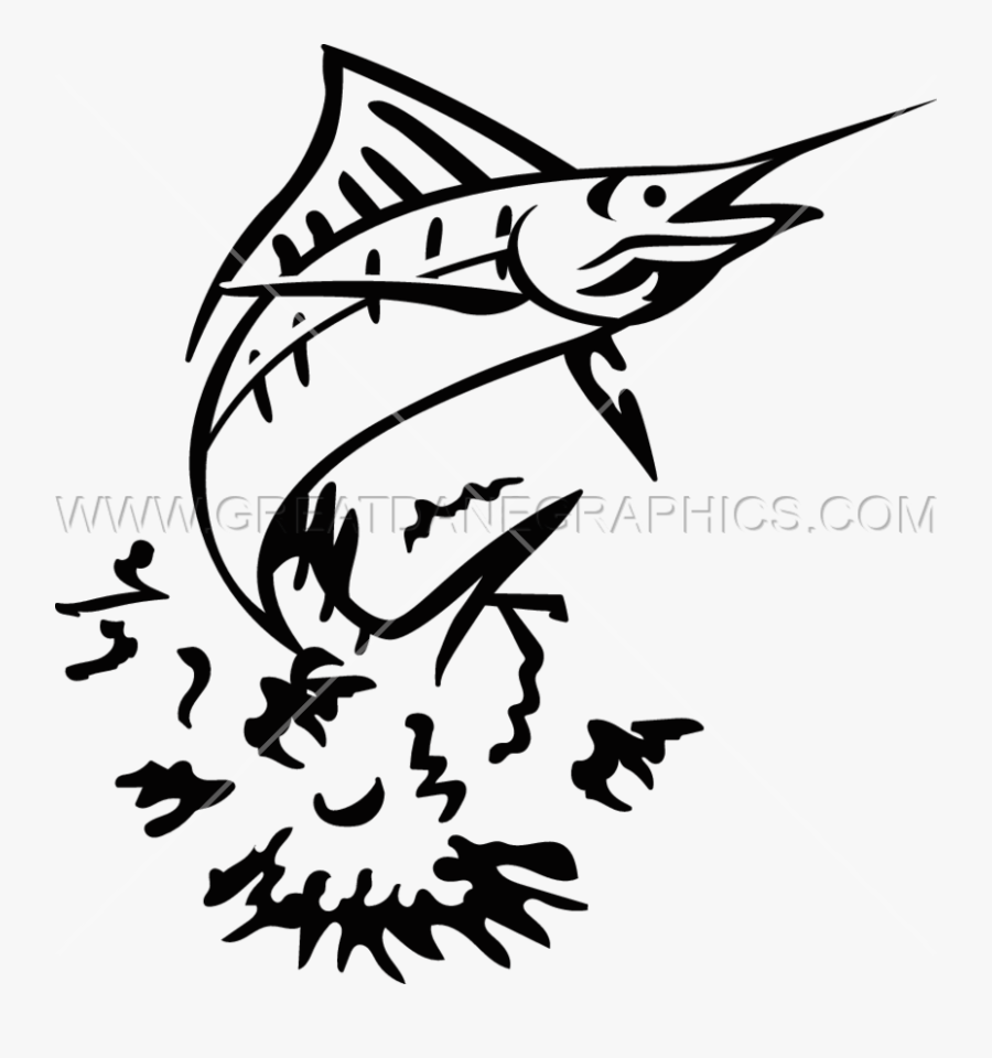 Fishing Production Ready Artwork - Black And White Marlin Fish, Transparent Clipart