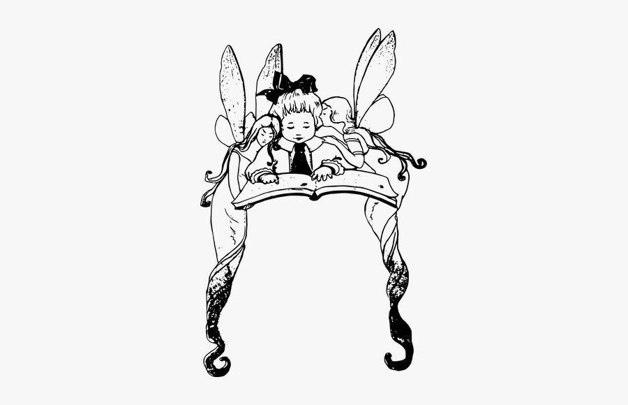 Vector Illustration Of Girl Reading A Book With Fairies - Desenhos De Fadas Lendo Livros, Transparent Clipart