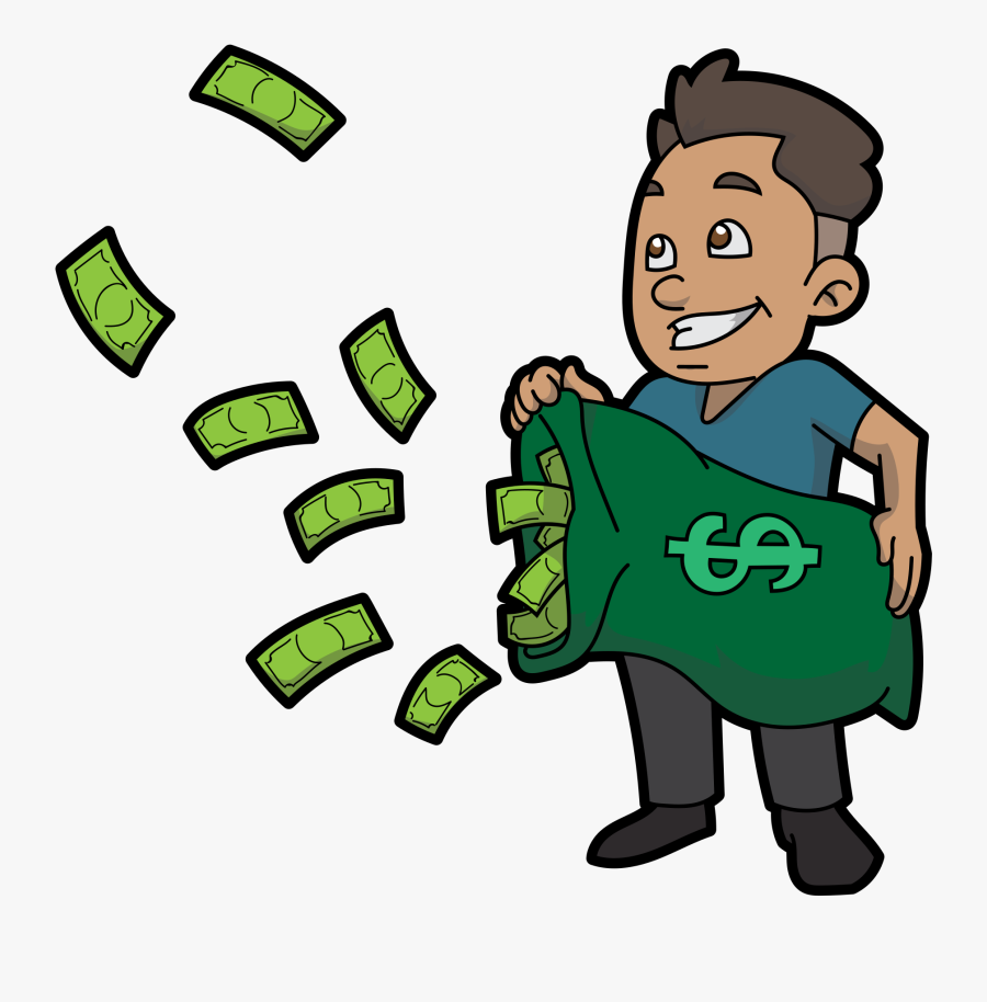 Cartoon Guy Letting Money Fly - Cartoon Guy With Money, Transparent Clipart