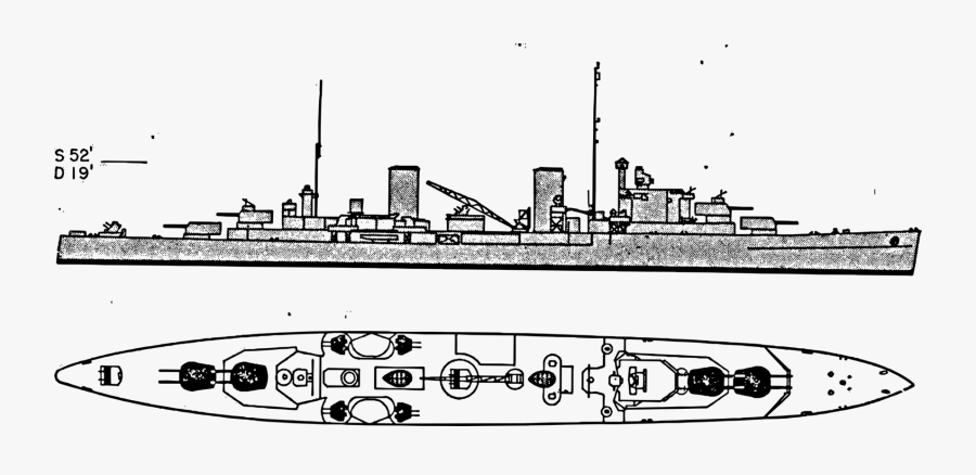 Line Art,protected Cruiser,watercraft - Yugumo Class Destroyer, Transparent Clipart