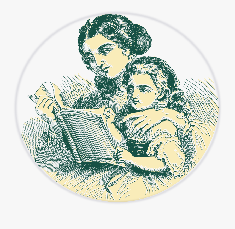 Mother Reading For Her Daughter 04 Clip Arts - Mother And Daughter Reading Drawing, Transparent Clipart