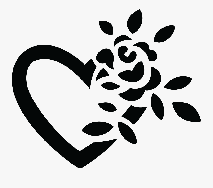 Free Clipart Of A Black And White Fully Bloomed Rose - Heart Pics Black And White, Transparent Clipart