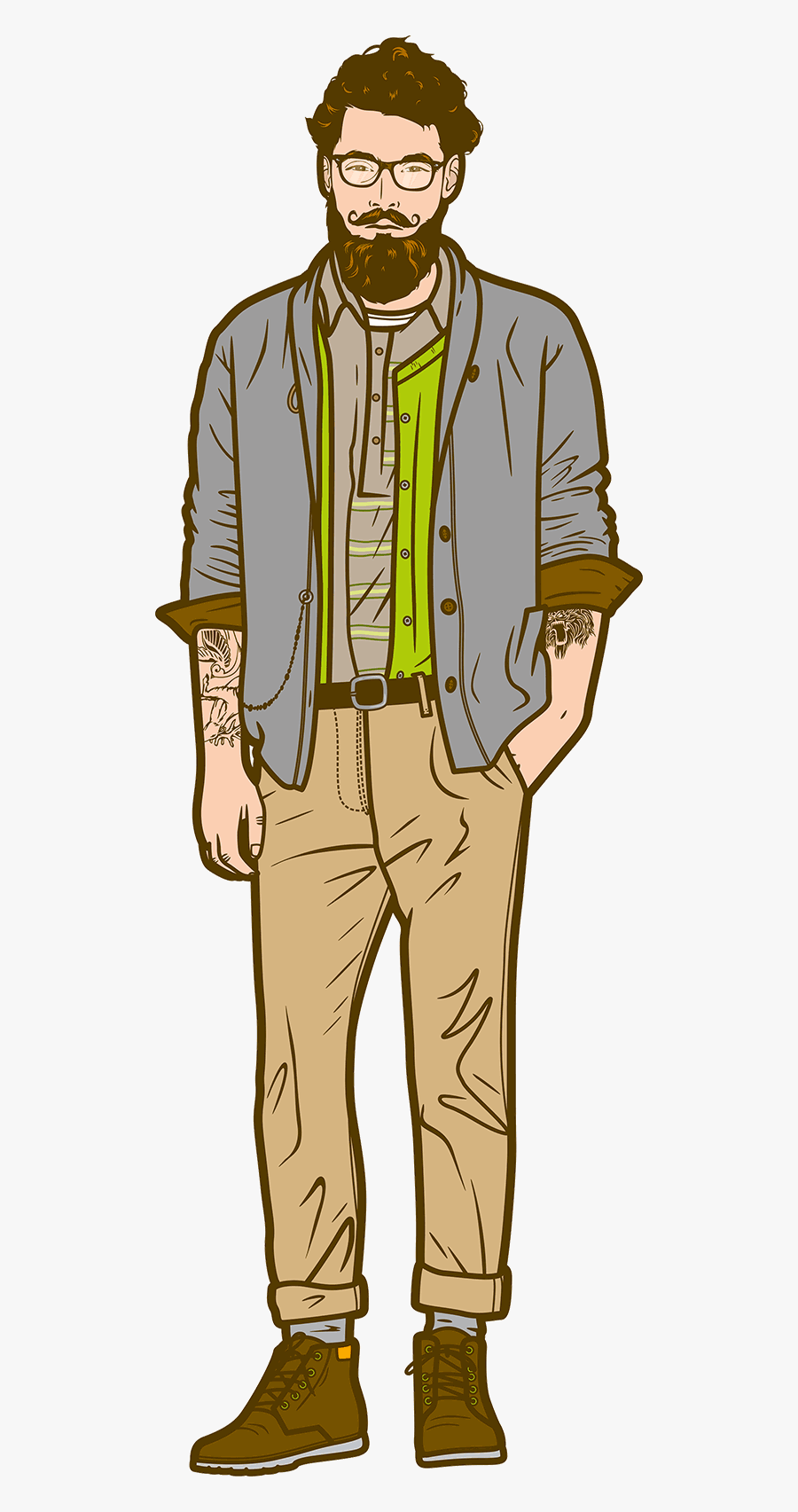 Character Illustration Hipster, Transparent Clipart