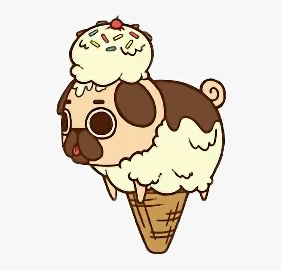 #cute #kawaii #pug #chibi #food #icecream #freetoedit - Pug Ice Cream Drawing, Transparent Clipart