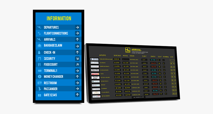 Hospitality Digital Signage - Flight Information Display System Connection, Transparent Clipart