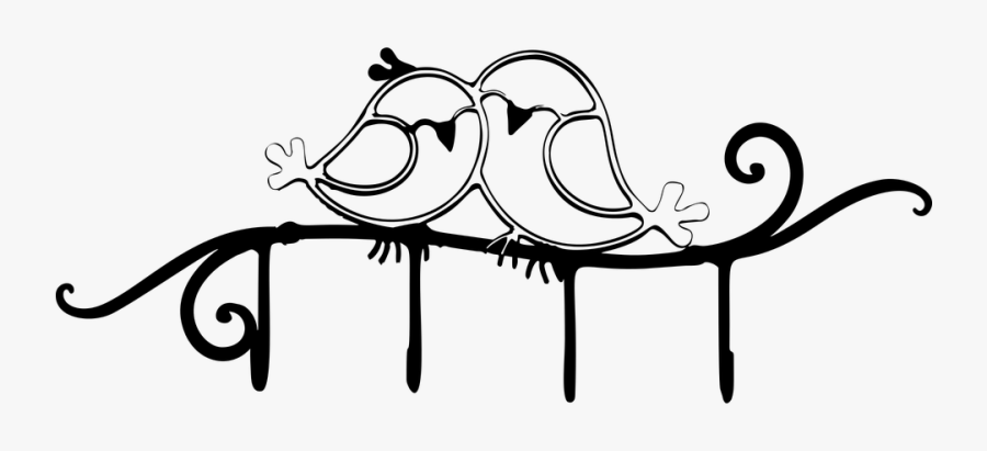 Love, Birds, Animals, Fence, Romance, Passion - Love Birds Clipart Black And White, Transparent Clipart