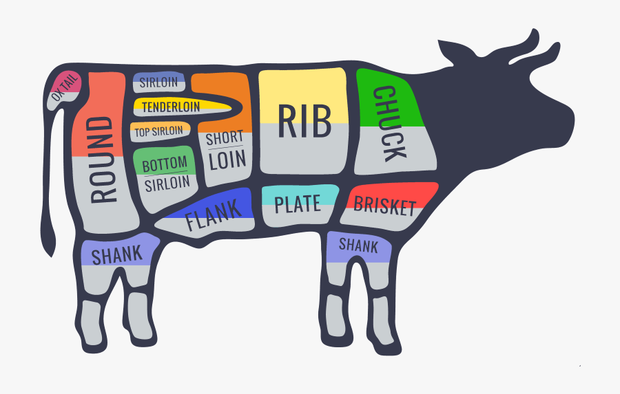 Cow Diagram Meat, Transparent Clipart