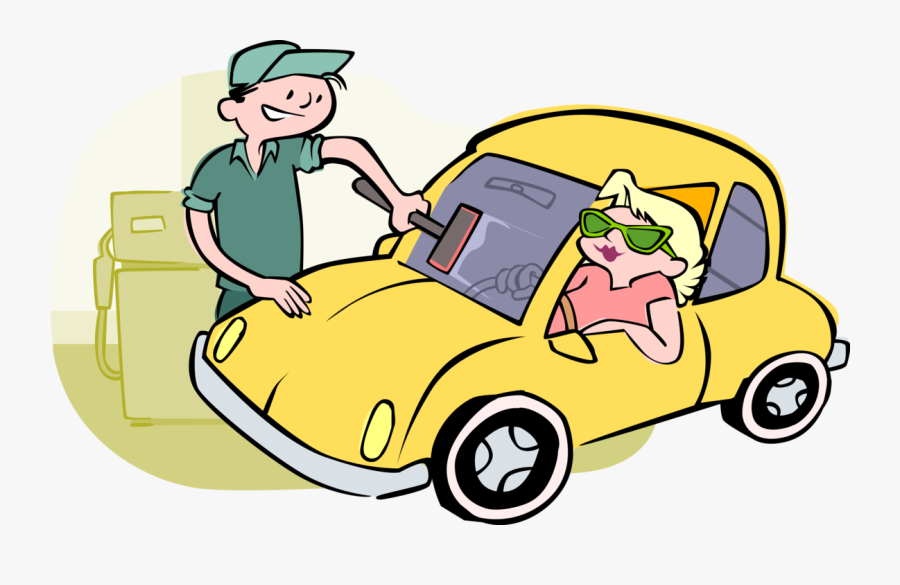 Vector Illustration Of Gas Attendant Cleans Customer"s, Transparent Clipart
