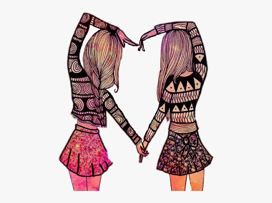 #birthday #girls #friends #friend #друзья #подруги - Drawings Of Two Girls Holding Hands, Transparent Clipart
