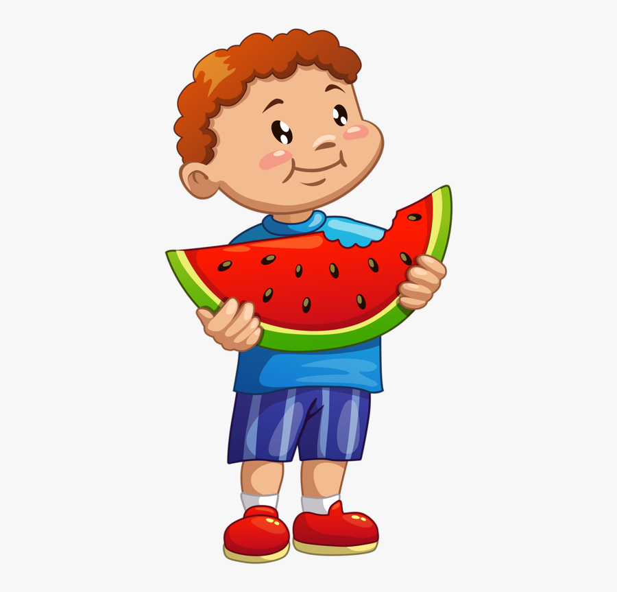 Boy Eating Watermelon Cartoon, Transparent Clipart