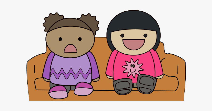 Free Two Kids Watching Tv Clip Art - Two Girls Watching Tv Cartoon, Transparent Clipart