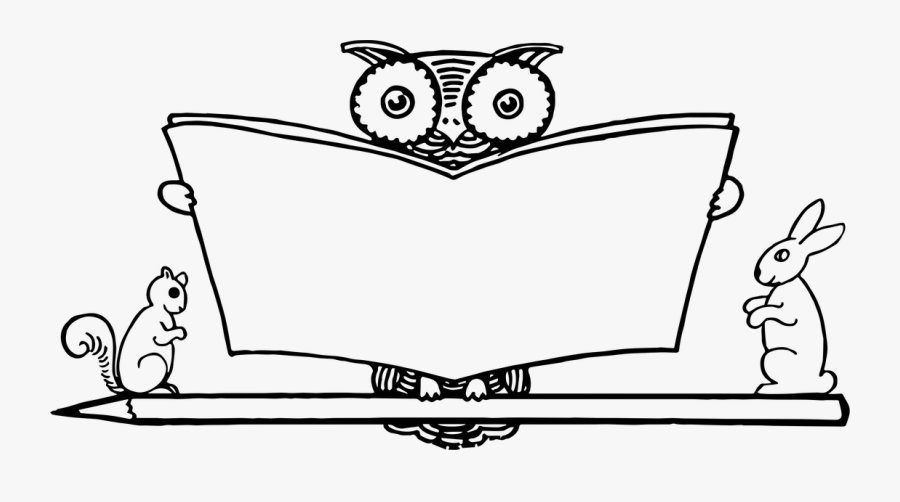 Black And White Owl Reading Clipart , Png Download - Animals Reading Books Clipart Black And White, Transparent Clipart