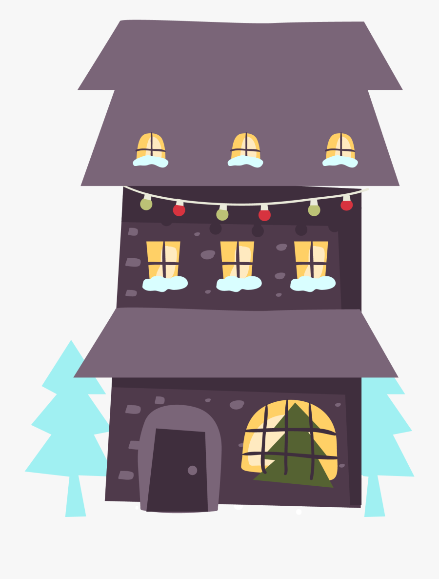 Festive New Year Winter Decoration Png And Vector Image - House Cartoon Vectors Png, Transparent Clipart