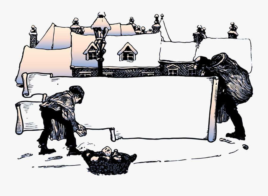 Black And White Rooftops In Snow Illustration, Transparent Clipart