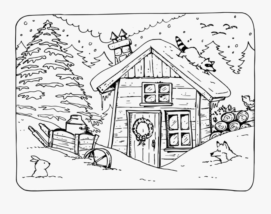 Building,line Art,shed - Winter Cabin Colouring Pages, Transparent Clipart