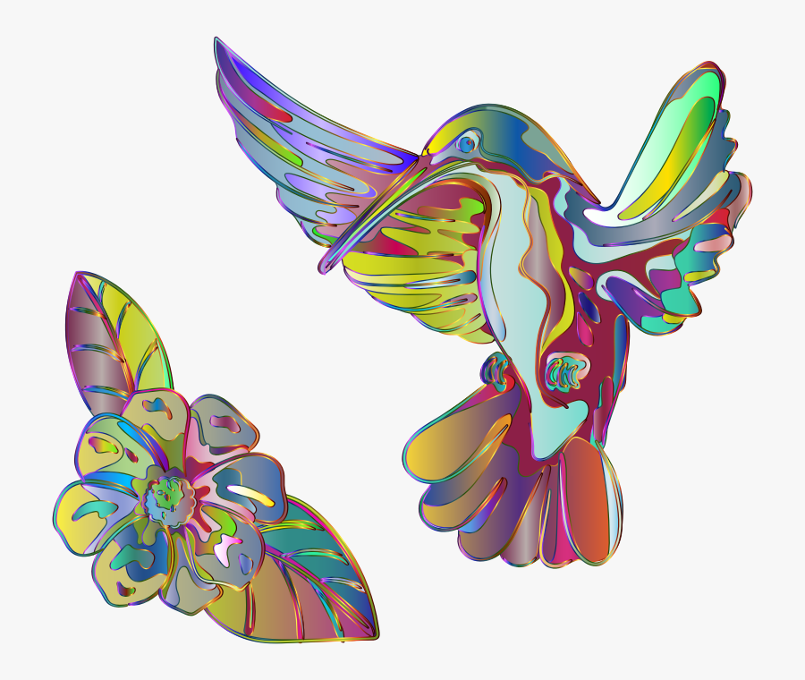 Abstract Artistic Hummingbird And Flower - Illustration, Transparent Clipart