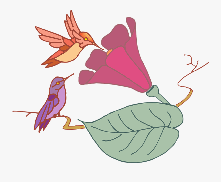 Leaf, Flower, Birds, Flying, Colors, Wings - Gambar Bunga Dengan Burung, Transparent Clipart