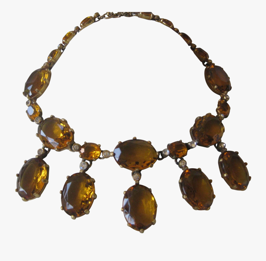 Rare Early Eisenberg Large Citrine Glass & Rhinestones - Necklace, Transparent Clipart