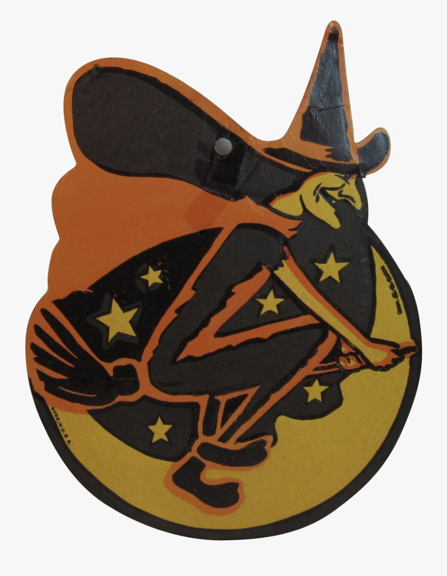 Vintage Halloween H E Luhrs Witch On Broomstick And - Howth, Transparent Clipart