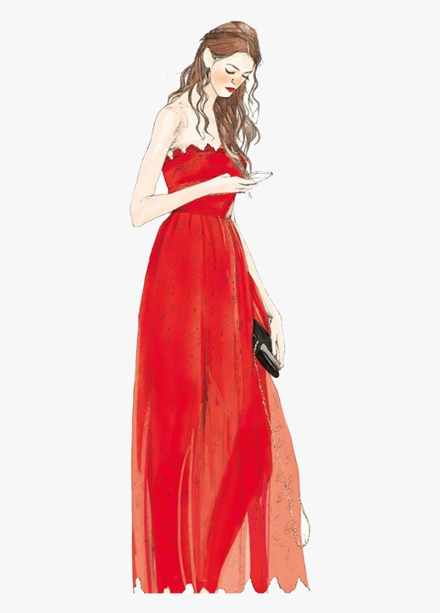 Sketchbook Fashion Look Illustration Phone Model Clipart - Gown, Transparent Clipart