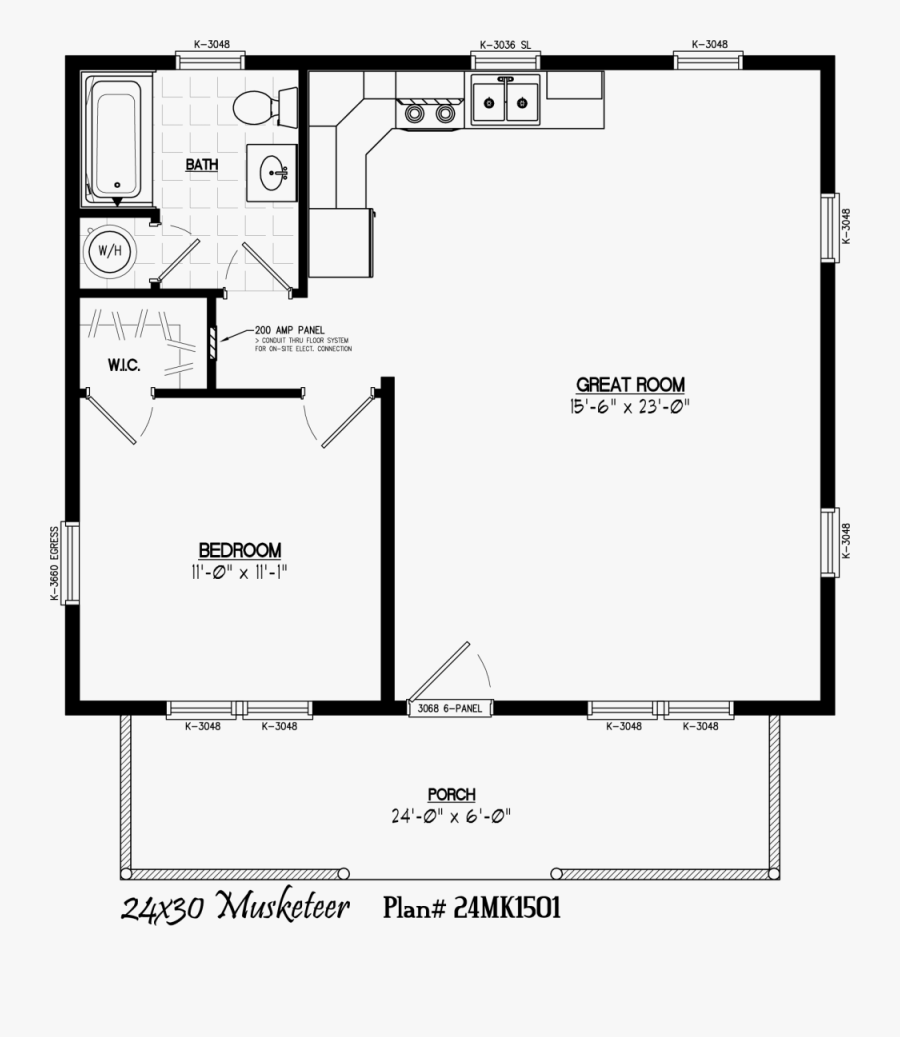 Door Clipart Floor Plan - 30 X 30 1 Bedroom House Plans, Transparent Clipart