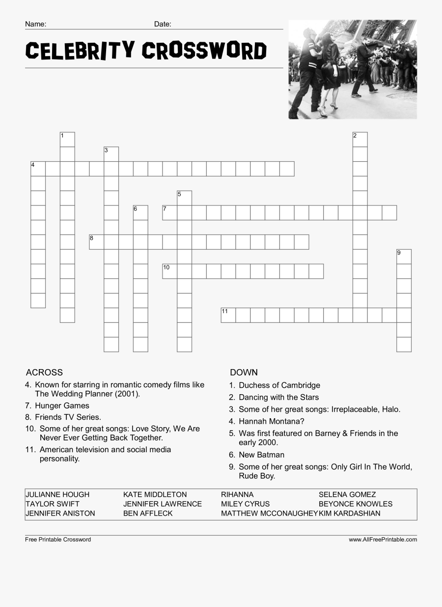 Celebrity Crossword Puzzle Main Image Download Template Celebrity 