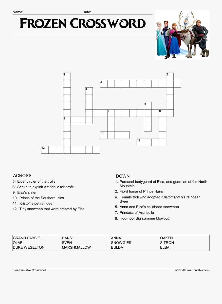 Transparent Puzzle Template Png - Frozen Crossword, Transparent Clipart