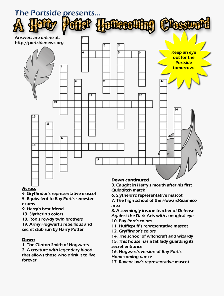 Drawing Crossword Printable - Harry Potter Spells Crossword, Transparent Clipart