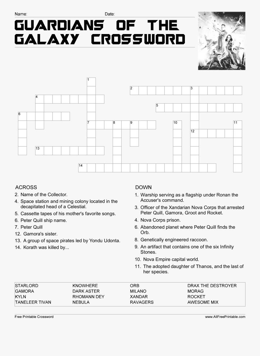 Clip Art Free Guardians Of The - Guardians Of The Galaxy Crossword Puzzle, Transparent Clipart