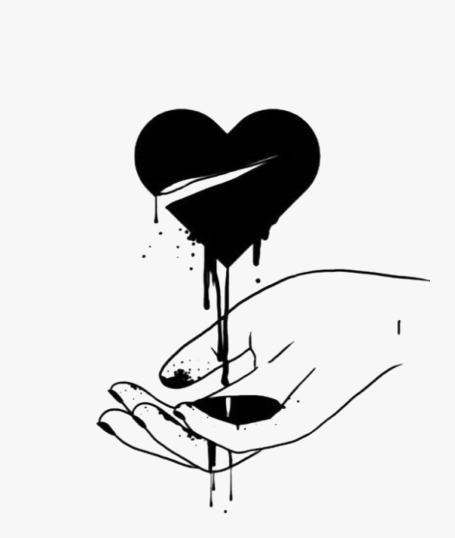 #heart #bleeding #black #lineart #freetoedit - Black And White Heart Bleeding, Transparent Clipart