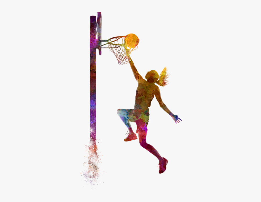 Women"s Basketball Sport Slam Dunk Painting - Basket Ball Woman Dunk, Transparent Clipart