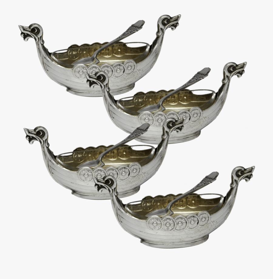 Sterling Viking Ship Salt Cellars With Mini Salt & - Antique, Transparent Clipart