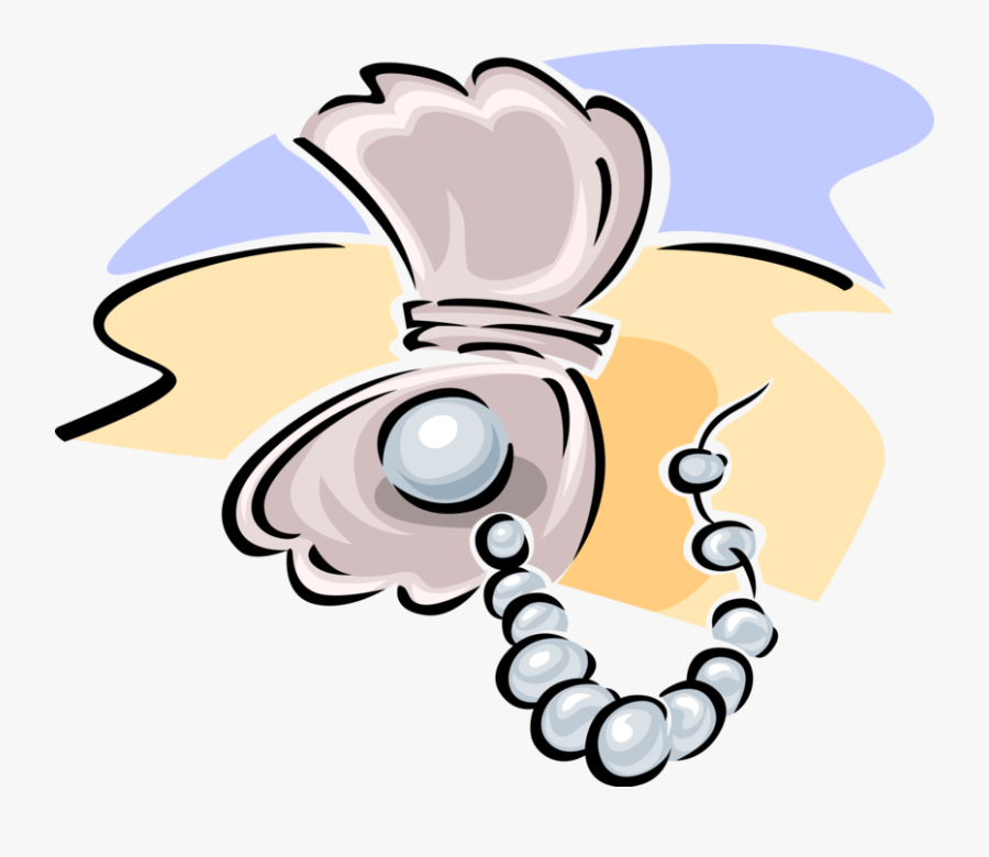 Vector Illustration Of Pearl Necklace With Oyster Shell - Pearl, Transparent Clipart