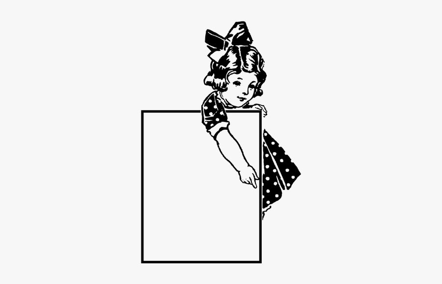 Vector Image Of Little Girl With A Blank Signpost - Little Girl Line Art, Transparent Clipart