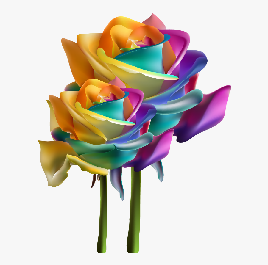 #mq #rainbows #rainbow #roses #rose #flowers #flower - Rainbow Flowers No Background With Stem, Transparent Clipart