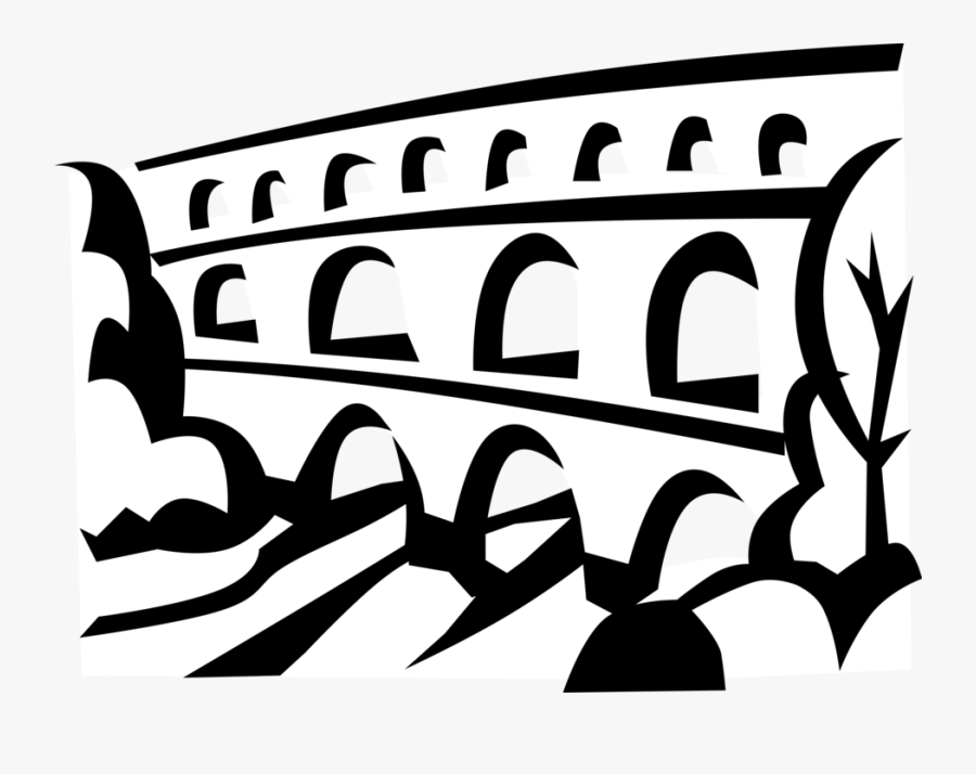 Vector Illustration Of Pont Du Gard Ancient Roman Aqueduct - Pont Du Gard Clipart, Transparent Clipart