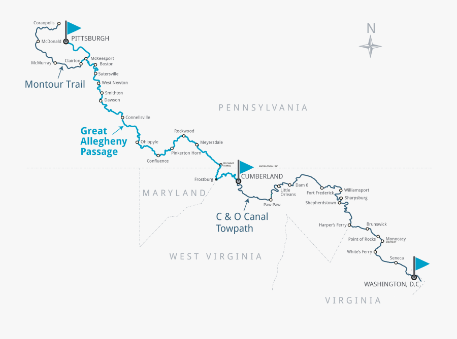Greater Allegheny Passage Trail Map, Transparent Clipart