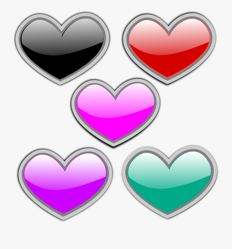 Pink,heart,love - 5 Different Colored Hearts, Transparent Clipart