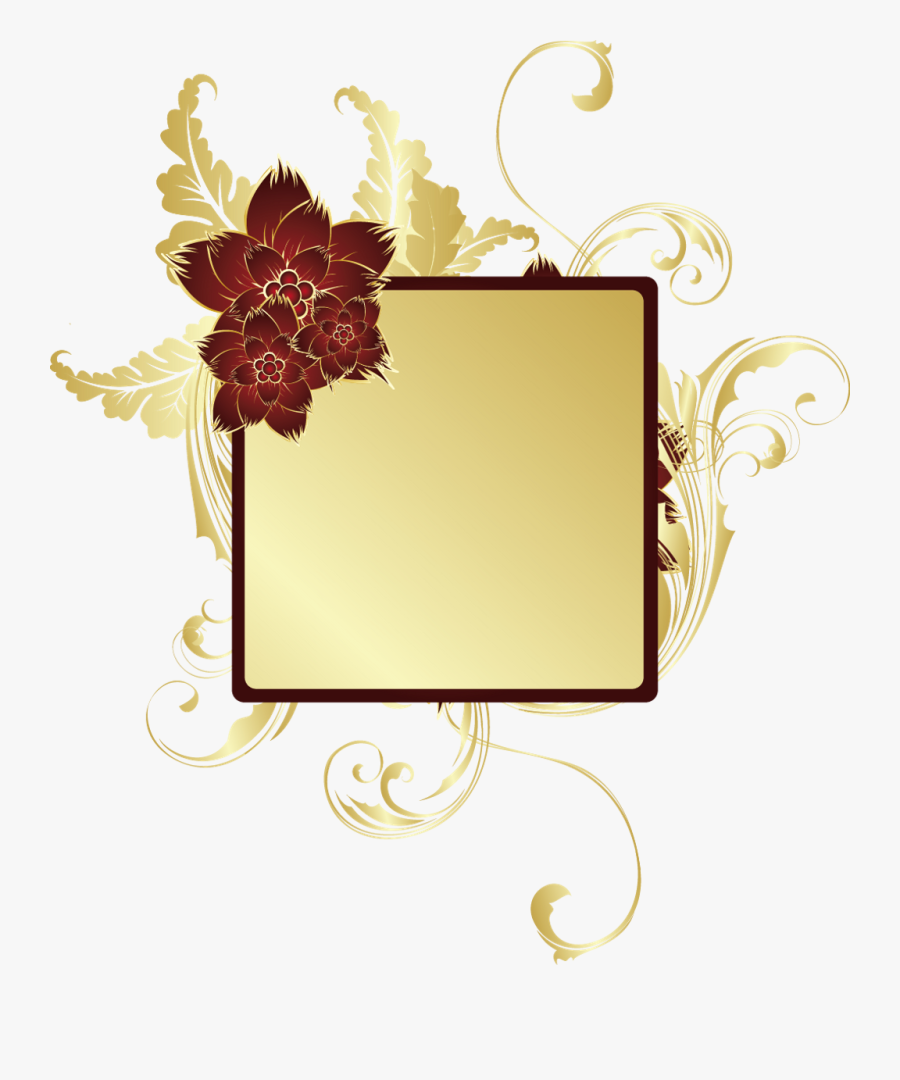 Gold Swirls Redflower Flowers Goldleaves Frame Header - Portable Network Graphics, Transparent Clipart
