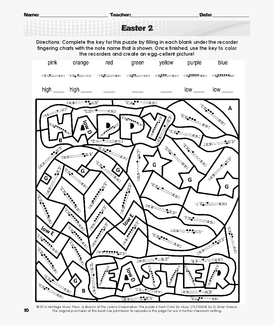 Clip Art Easter Color By Number - Easter Color By Music Note, Transparent Clipart