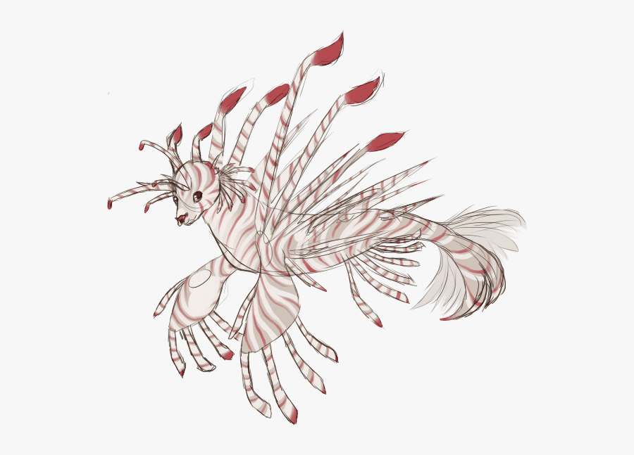 Drawing M Csf Feather Fish Transprent Png - Cat X Lionfish Hybrid Drawing, Transparent Clipart
