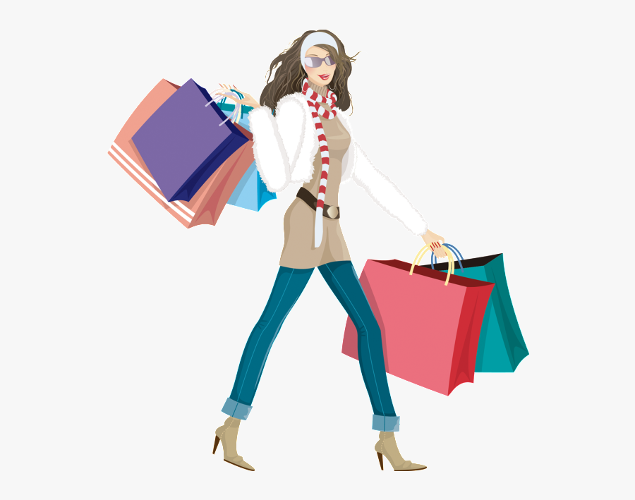 Hand Drawn Cartoon Flat Fashion Shopping Girl Png - Fashion Cartoon Shopping Png, Transparent Clipart