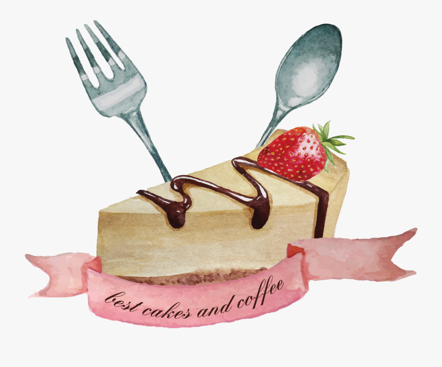 Clip Art Cake And Spoon - Watercolor Ribbons, Transparent Clipart