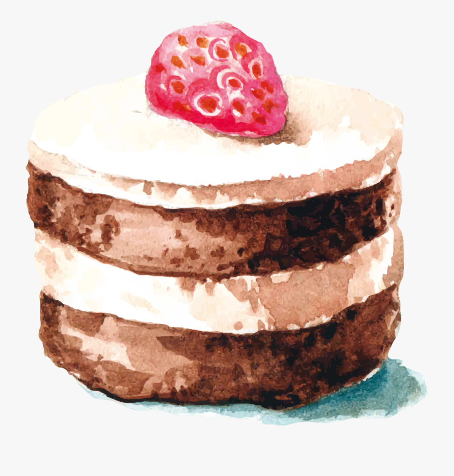 Chocolate Cake Strawberry Cream Cake Watercolor Painting - Cake Drawing With Color, Transparent Clipart