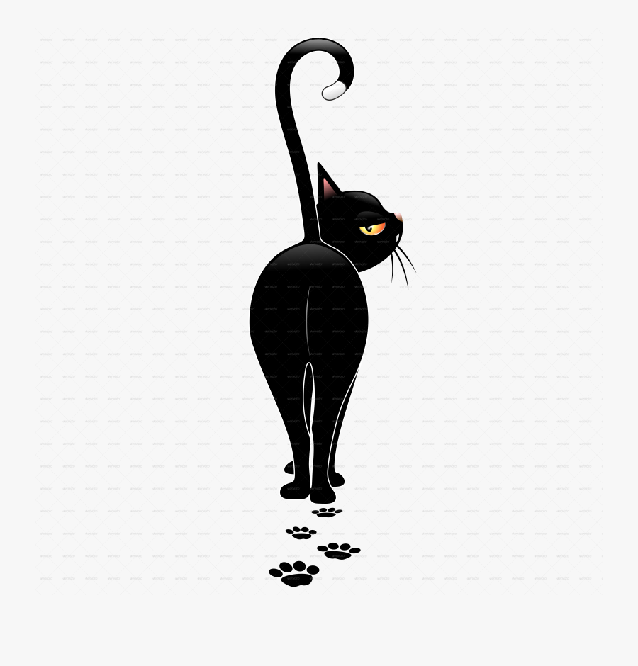 Black Cat Clipart Cartoon Illustration - Black Cat Walking Away, Transparent Clipart
