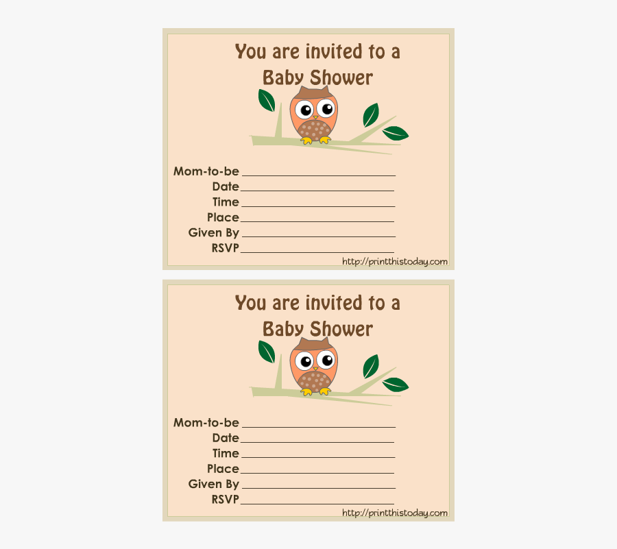 Free Printable Owl Baby Shower Invitations - Baby Shower, Transparent Clipart